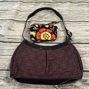 Vera Bradley Quilted Brown Handbag & Multicolored Wristlet